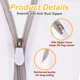 simarro 2Pcs Mesh Laundry Bags with Zips, White Laundry Nets with Handle Reusable Travel Laundry Bag Hanging Laundry Bag Delicate Laundry Bag for Home Dorm Hotel Travel Use(Fine Mesh)