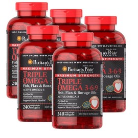 Puritans Pride Triple Omega 3-6-9 Fish Flex Borage Oil Softgel Puritans Pride Triple Omega 3-6-9 Maximum Strength, 5 units, 240 tablets / 퓨리탄스프라이드 트리플 오메가3-6-9 피쉬 플렉스 보라지 오일 소프트젤 Puritans Pride Triple Omega 3-6-9 Maximum Strength, 5개, 240정