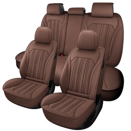 ifwohao Car Seat Covers Full Set, 5 Seat Universal Seat Covers for Cars, Luxury Faux Leather Front and Back Car Seat Protector, Auto Seat Covers Fit for Most Vehicles,Brown