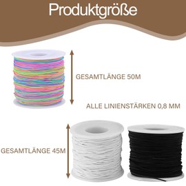 150 m Elastic Band for Bracelets, Elastic Band for Bracelets, DIY Bead Cord with Scissors (Black, White, Rainbow Colour)