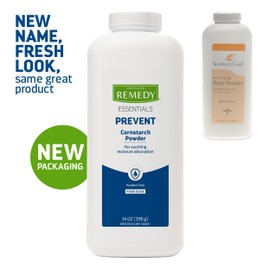 Medline Remedy Essentials Cornstarch Powder (14 oz Bottle), 12 Count, Fresh Scent, Talc Free, Shaker Top, Skin Care, Absorbs Sweat, Soothes, Reduces Friction & Chafing, For Adults, Feet, Groin