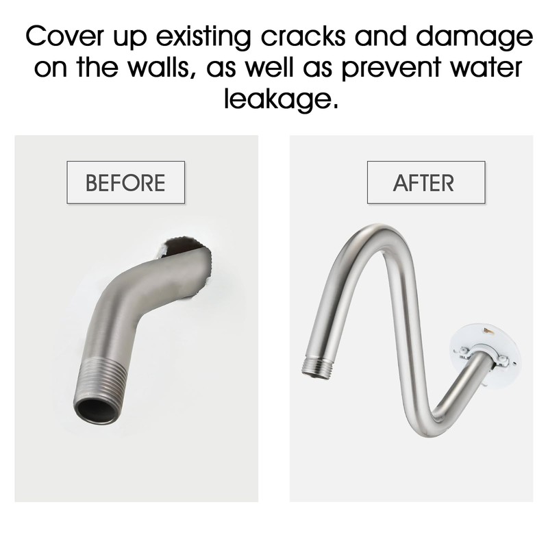 Shower Head Arm 10 Inch Brushed Nickel, RAINREVIVE S Shaped