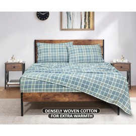 Bliss Casa 4 Piece 100% Cotton Flannel Sheets Full Size Bed Set - Warm & Extra Soft - Deep Pockets, Breathable, All Seasons Comfy - Double Brushed Bed Sheet (Casa)