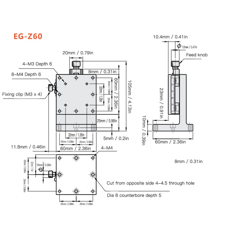 Z Linear Stage Manual Accurate Z Axes Feed Screw Sliding