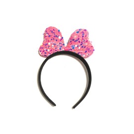 Girls Big Sequin Bow Knot Headband Party Hair Accessory (Dark Pink)