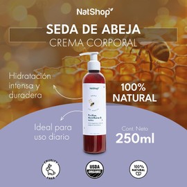 NATSHOP Crema Corporal Seda de Abeja Natural - Hidratante Facial y Reparadora con Aceite de Oliva, Romero y Vitamina E Cuidado Personal para Piel Suave - Skin Care Uso Diario 250g