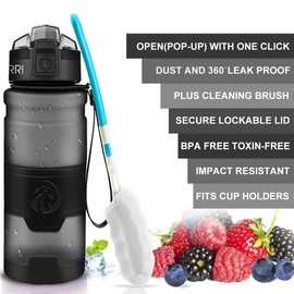 ZORRI Water Bottles, BPA Free Leakproof 32oz 1 litre Water Bottle for Kids|Eco Friendly Tritan Sports Water Bottle for Cycling,Running,Gym,Outdoor|With Fruit Infuser, Bottle Brush|1-Click Flip Top Lid