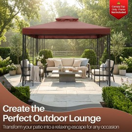 Flexzion Gazebo Cover Replacement Canopy Top 8x8 Ft (2.4m x 2.4m) - Double Tier Top Canopy Cover Replacement with UV30+, Dirt, Water Resistant for Outdoor, Sunshade, Garden, Patio, Pavilion (Brown)