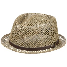 Lipodo Coyuca Vented Pork Pie Straw Sun Hat for Men and Women, 100% Straw Hat, Sizes S-XL, Summer Hat with Leather Strap - natural, size: 56-57