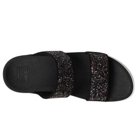 FitFlop Women's Lulu Tonal Glitter Slides Wedge Sandal, Black Multi, 8