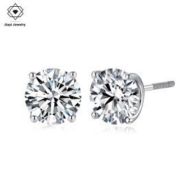 0.6-4.0 CTW S925 Silver 6mm Moissanite Stud Earrings D Color VVS1 Classic Round Brilliant Cut SolitaireSize: 5mm, Color: Silver
