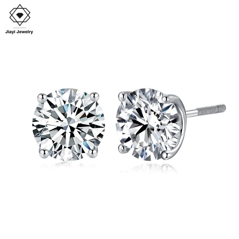 0.6-4.0 CTW S925 Silver 6mm Moissanite Stud Earrings D Color