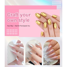 BISHENGYF Chrome Nail Powder – 4 Farben Metallic-Gold-Silber-Spiegeleffekt Crome Pulver NäGel, WeißE Perle Chrome Powder Nails Pink Irisierendes Meerjungfrau-Glitzerstaub-Set, Nagelkunst-Dekoration