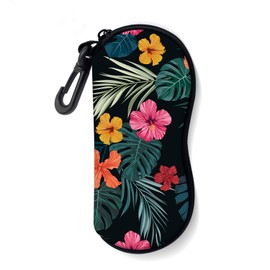 ZAXMEY Sunglasses Soft Case with Carabiner Ultra Light Neoprene Zipper Glasses Case, Black Flower