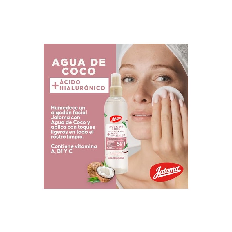 Jaloma Agua de Coco con Ácido Hialurónico, Tónico Facial, 250ml