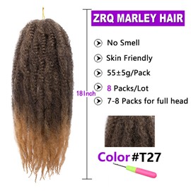 ZRQ 8 Packs 18 Inch Marley Hair Braiding Twists Hair, Ombre Afro Kinky Marley Twists Crochet Braid Hair, Soft Curly Twist Hair For Faux Locs(T27#,8 Packs)