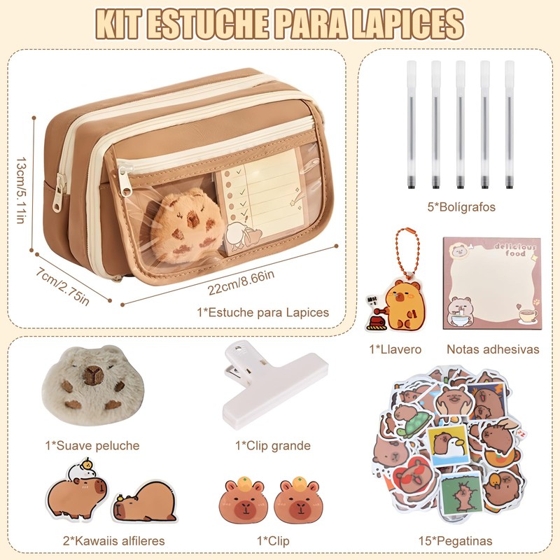 HONGHLC Estuche para Lapices Capibara Multicapa - Lapiceras Escolares de