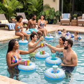 Soporte de Bebida Inflable, 10 Piezas Posavasos Flotante para Piscina, Resistente al Agua y Fácil de Inflar, Ideal para Fiestas en Alberca, Playa, Jardín o Barco para Niños y Adult