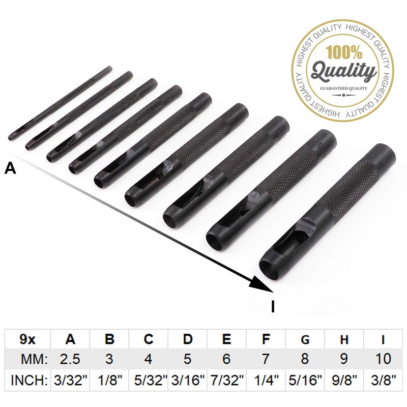 Spurtar 9 Piece Hole Punch Set 2.5-10 mm Hole Punch