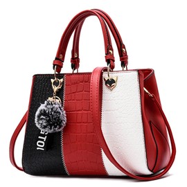 DORRISO Fashion Women's Handbag Cute Pendant Shoulder Bag 3 Colour Combinations Design Handbag Casual Travel Women PU Leather Shoulder Bag, red, Handbags