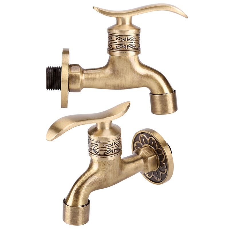 Antique Style Brass Washing Machine Faucet Wall Mount Laundry Cold