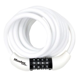 Master Lock 8221JADPROWHT Wire Lock, Bicycle Lock, Dial, Password Setting, Self Coiling Type, Vinyl Coating, 0.3 inch (8 mm), Cable Length, 6.9 ft (1.8 m), Anti-Theft, White