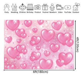6x4ft Pink Hearts Backdrop 90s backdrops for Photoshoot,Baby Shower,Birthday,Valentine's Day or Mother's Day Party Decorations Banner