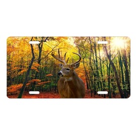 Wildlife Vanity Aluminum Front License Plate (Deer in Fall Forest)