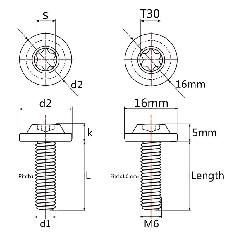 Wanyifa Titanium Bolt M6 10 15 20 25mm Torx T30