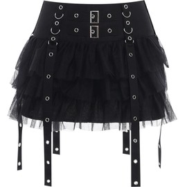 Gothic Skirt for Women Trendy High Waisted Tulle Skirts Grunge Punk Mini Skater Skirt Black
