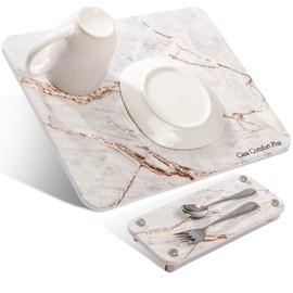 Stone Dish Drying Mat, 2 Piece Set, Water-Absorbent. Stone Drying Mat For Kitchen Counter [Quick Drying] Diatomaceous Earth Dish Drying Mat Contains Large & Small Stone Drying Tray. L11.75" x W15.75"