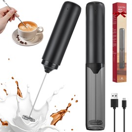 JNNQI Espumador de Leche Portátil, 14000RPM Batidor Electrico de Mano, Equipado con Guardapolvo, Recargable por Tipo C, Batidora de Cafe con Latte Art Pen, para Latte, Capuchino y Café Etc.