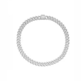 Mapleaf Miami Cuban Chain Bracelet Silvercolor with Rhinestone Iced Out Miami Bling Diamond Hip Hop Jewelry 18 inch