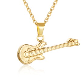 YOIEU Guitar Cremation Urn Pendant Necklace Rocker Musican Keepsake Jewelry Gift Guitar Shape Cremation Ash Urn Pendant Necklace for Unisex (Gold)