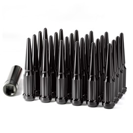 M14x1.5 Spike Lug Nuts, Set of 24 Black Spline Spiked Lug Nut with Key for Chevy Silverado 1500 GMC Sierra Yukon Tahoe Dodge Ram Ford F150, 14x1.5 Acorn Solid Metal Truck Lug Nut Wheel Accessories