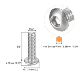 QUARKZMAN #8-32x5/8" Switch Head Socket Cap Screws 100pcs 304 Stainless Steel Fasteners Hex Bolt Screws Fully Threaded Hex Drive Screws