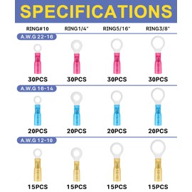 haisstronica Crimping Tool for Heat Shrink Connectors with 260PCS Marine Grade Heat Shrink Ring Connectors of Tinned Red Copper AWG 22-10