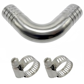 Lophtnix Stainless Steel 304 Sanitary Hose Barb Fitting 1-1/4" Barbed x 1-1/4" Barbed 90 Degree Elbow, 1pc Fitting with 2pcs Hose Clamps