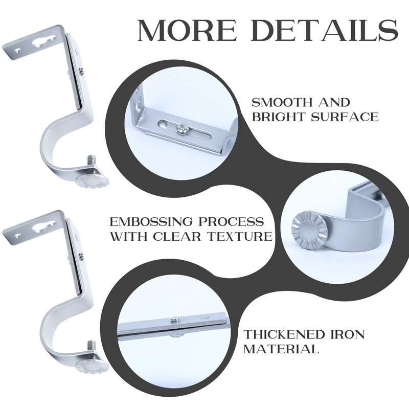 Scettar 6 Pcs Curtain Pole Brackets, Scettar Adjustable Silver Curtain