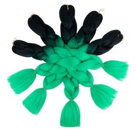 AIDUSA Ombre Braiding Hair 5pcs Synthetic Jumbo Braiding Hair Extensions 24 Inch 2 Tones for Box Braids Twist Crochet Braids 100g(#B15 Black to Teal)