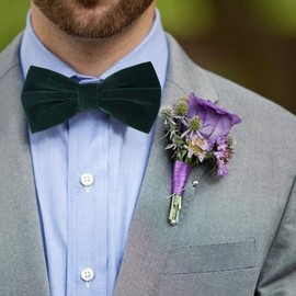 HOULIFE Mens Velvet Bowtie Pretied, Solid Color Formal Adjustable Tuxedo Bow Ties for Wedding Party Prom Various Color, Dark Green, Medium