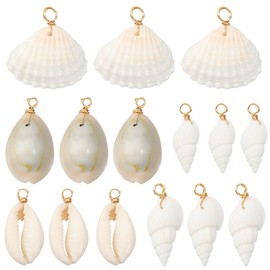SUNNYCLUE 1 Box 50Pcs 5 Styles Sea Shell Charms Conch Charms White Ocean Hawaii Summer Beach Scallop Spiral Wire Loop Dangle Pendants for Jewellery Making Findings DIY Crafting Earrings Bracelets