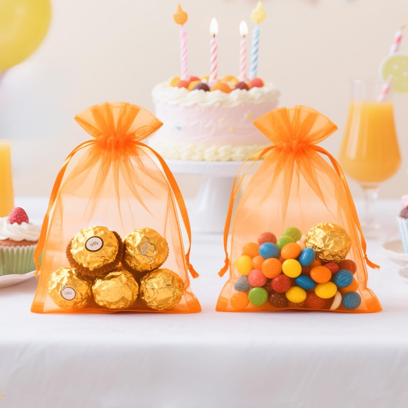 jijAcraft Orange Organza Gift Pouches: 10x15cm Organza Bags, 50Pcs
