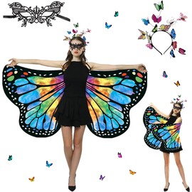 Sundonix Carnival Butterfly Cape for Women, Colourful Carnival Costume, Ideal for Carnival, Fancy Dress and Cosplay (Polyester, Printed on Both Sides, Blue/Orange)