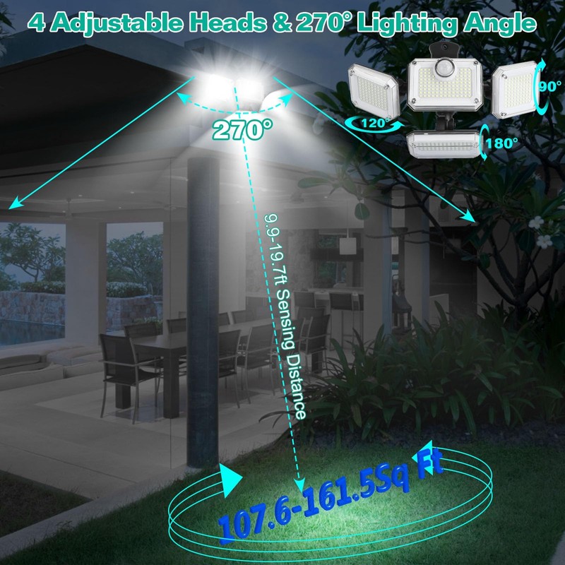 KOCASO Solar Outdoor Lights, 333 LED 3000LM Security Lights with