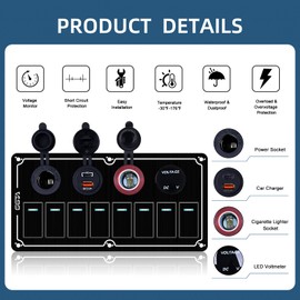 GGTA 8 Gang Marine Switch Panel Waterproof, Boat Rocker Switch Panel with Dual USB Charger (PD,QC3.0) & Voltage Meter, Toggle Switch Panel for Automotive Modification, Off-Road Vehicles, Trucks, Boats