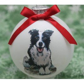 D112 Hand-made Christmas Ornament - Border Collie -cute black and white sitting