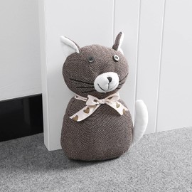 Sanlykate Fabric Decorative Door Stopper, 2.2LB Cute Interior Animal Doorstops, Anti Collision Heavy Duty Door Stoppers for Home, Book Stopper Weighted Floor Wall Protector, Cat Brown