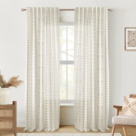 Brown Curtains for Living Room 2 Panels,Sheer Floral Linen Boho Farmhouse Light Weight Window Treatments