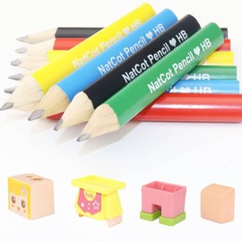 NatCot Triangular Fat Pencil for 2-8 Years Old Kids Use, 3.5-inch 10 Pencil with Pencil Sharpener and Eraser Girl-A Style